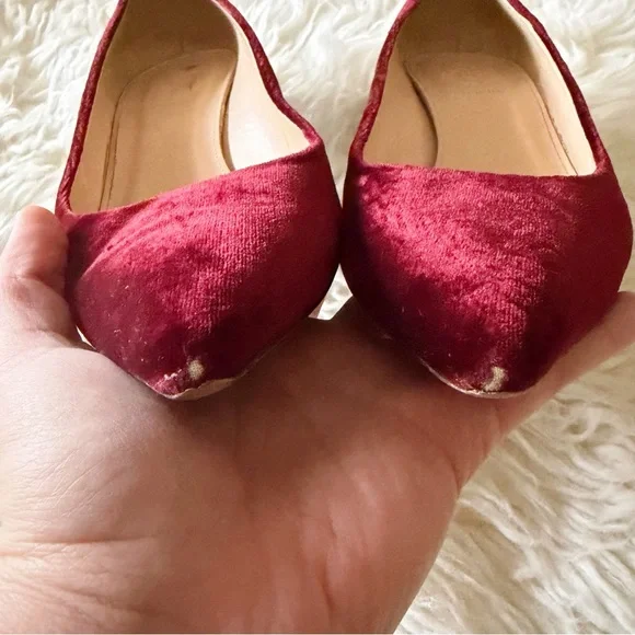 J. Crew | Avery Block Heel Pumps Velvet Pointed Toe Burgundy Red Holiday Size 8 - Picture 3 of 9